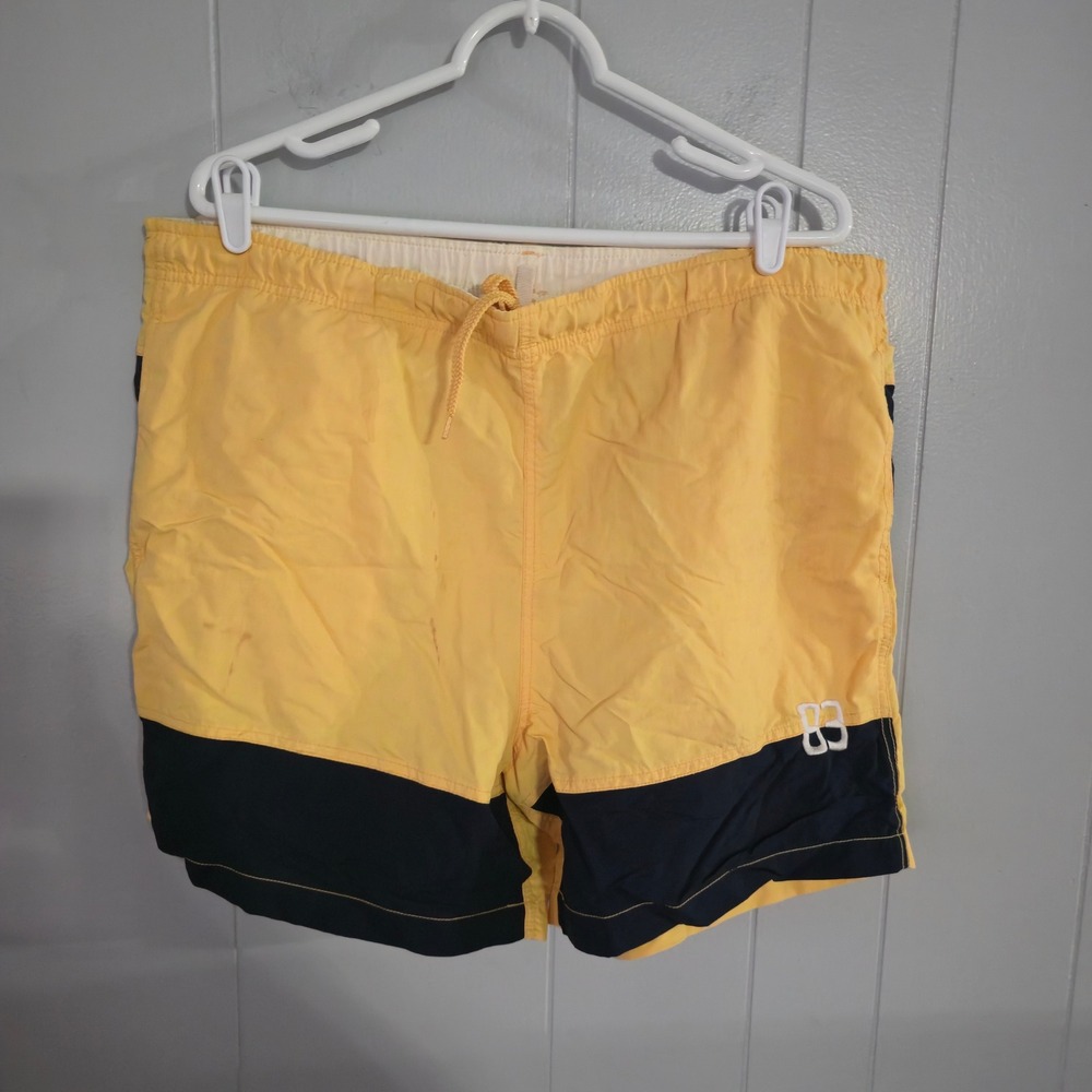 Nautica‎ Swim Trunks Mens Medium Yellow Navy Colorblock Surf Graphic Shorts